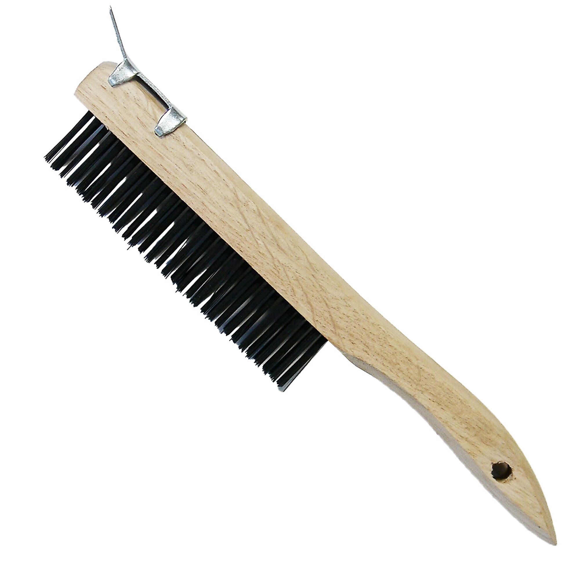 Wooden Handle 4-Row Wire Brush With Scraper